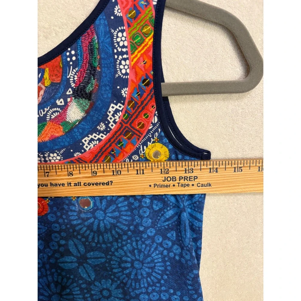 Desigual Uagadugu Girls Blue Mandala Embroidered Mirror Ruffle Dress Size 9/10